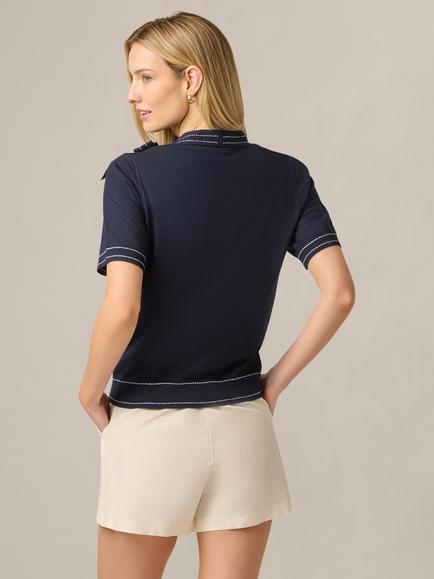 Adrianna Papell Side Tie Neck Jumper, Navy/Cream - view 2, Navy/Cream