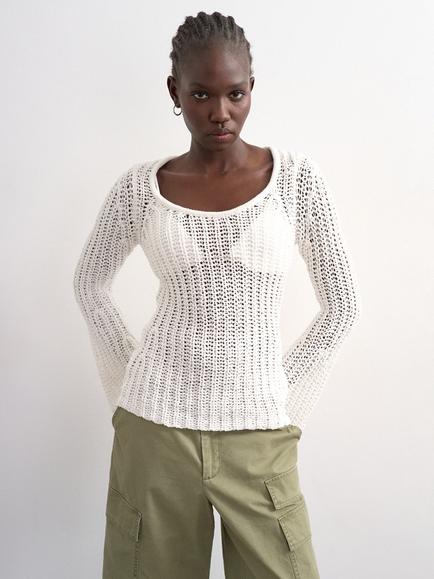 Topshop Open Stitch Knit Scoop Neck Jumper, White