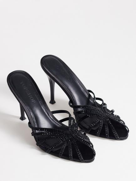 Topshop Azelia Stiletto Heel Embellished Strappy Court Shoes, Black Gem - view 2, Black Gem