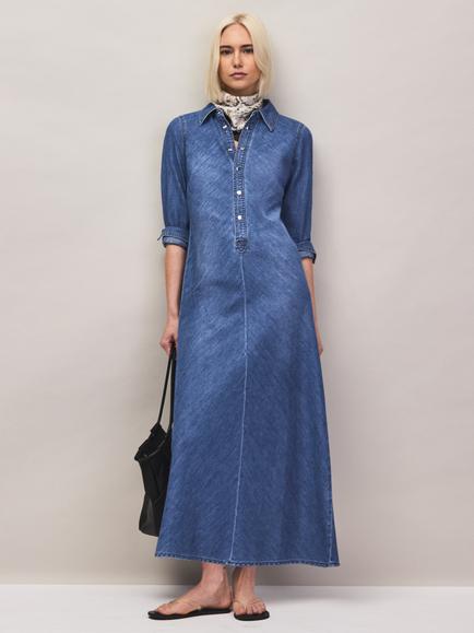 Ro&Zo Denim Bias Maxi Shirt Dress, Blue, Blue