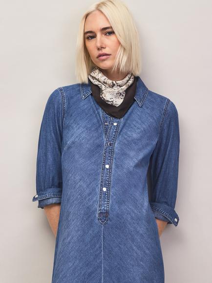 Ro&Zo Denim Bias Maxi Shirt Dress, Blue - view 2, Blue