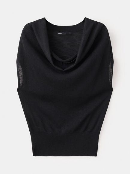 Mango Draped Knit Top, Black - view 2, Black