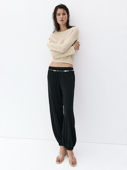 Mango Shimmer Open Knit Jumper, Gold, Gold