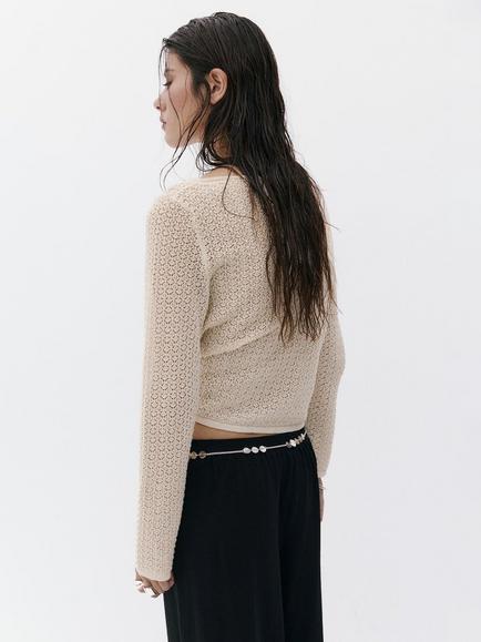 Mango Shimmer Open Knit Jumper, Gold - view 2, Gold