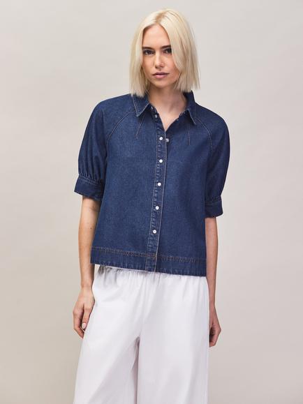 Ro&Zo Denim Puff Sleeve Top, Blue, Blue