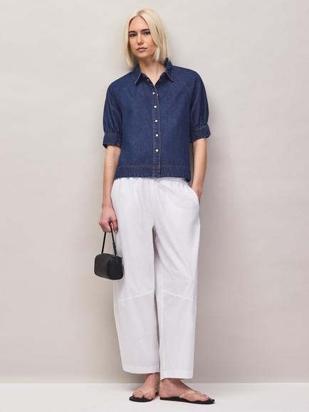 Ro&Zo Denim Puff Sleeve Top, Blue - view 2, Blue