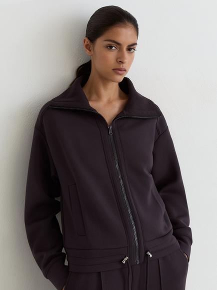 Reiss Laurrie Premium Interlock Zip Front Sweatshirt, Grape Burgundy, Grape Burgundy