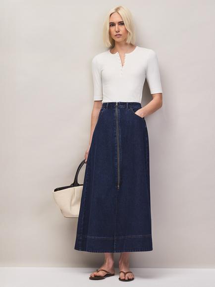 Ro&Zo Denim Split Front Maxi Skirt, Blue, Blue