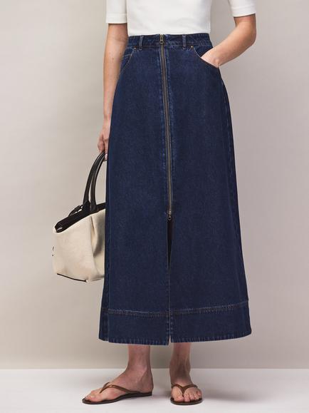 Ro&Zo Petite Denim Split Front Maxi Skirt, Blue - view 2, Blue