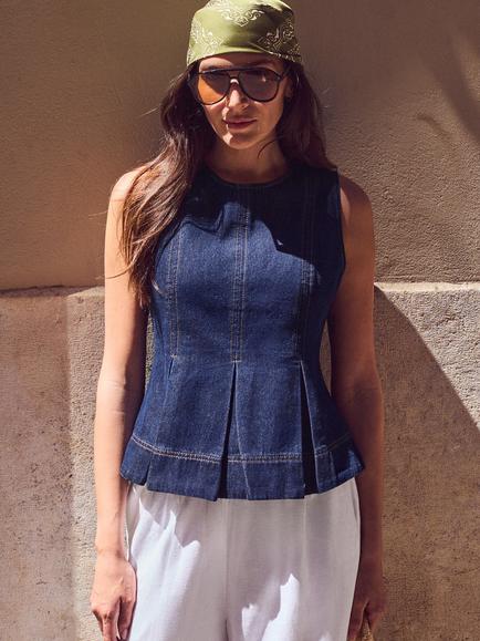 Ro&Zo Denim Peplum Top, Blue, Blue