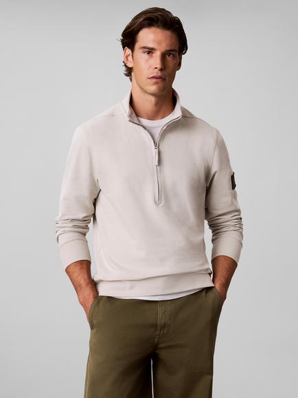 Calvin Klein Half Zip Cotton Blend Sweatshirt, Light Brown, Light Brown