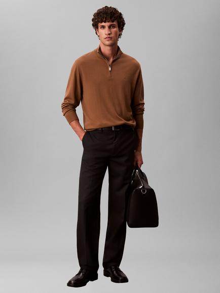 Calvin Klein Merino Wool Quarter Zip Jumper, Brown Light