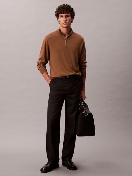 Calvin Klein Merino Wool Quarter Zip Jumper - view 2, Brown Light
