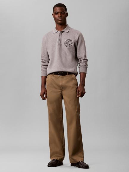 Calvin Klein Cotton Rich Embroidered Logo Polo Sweatshirt, Mid Grey, Mid Grey