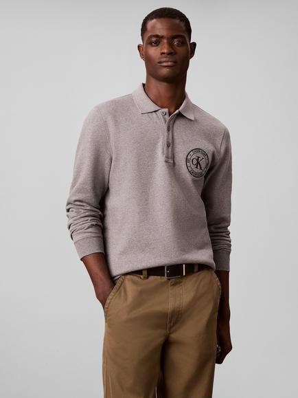 Calvin Klein Cotton Rich Embroidered Logo Polo Sweatshirt, Mid Grey - view 2, Mid Grey