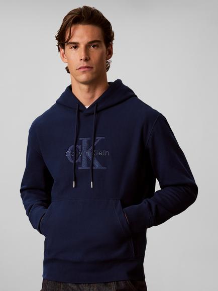 Calvin Klein Logo Cotton Blend Hoodie, Blue Navy, Blue Navy