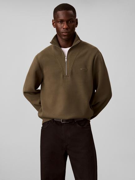 Calvin Klein Soft Knit Quarter Zip Jumper, Dark Green - view 2, Dark Green