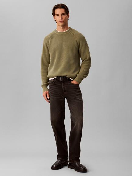 Calvin Klein Wool Cotton Blend Ribbed Jumper, Green, Green