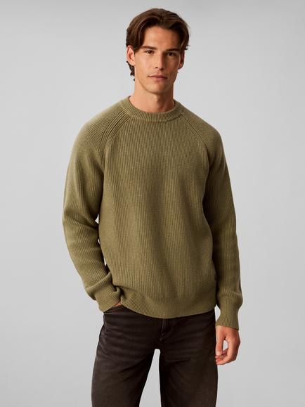 Calvin Klein Wool Cotton Blend Ribbed Jumper, Green - view 2, Green