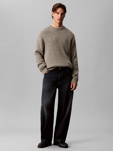 Calvin Klein Vertical Rib Cotton Jumper, Blue, Beige