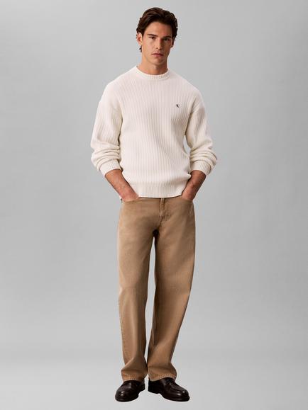 Calvin Klein Vertical Rib Cotton Jumper, Blue, White