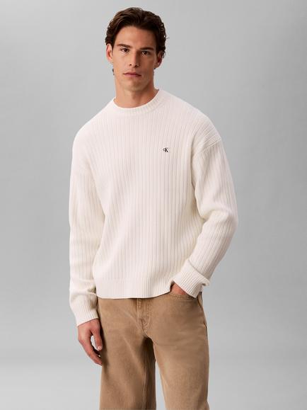 Calvin Klein Vertical Rib Cotton Jumper, Blue - view 2, White