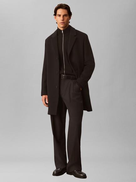 Calvin Klein Wool Blend Overcoat, Black, Black