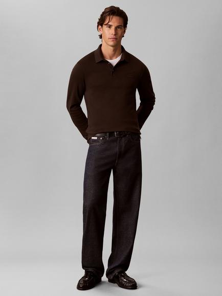Calvin Klein Cotton Long Sleeve Slim Polo Shirt, Dark Grey, Dark Grey