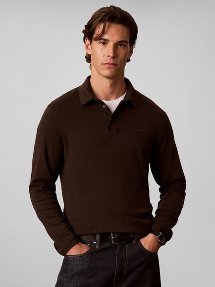 Calvin Klein Cotton Long Sleeve Slim Polo Shirt, Dark Grey - view 2, Dark Grey