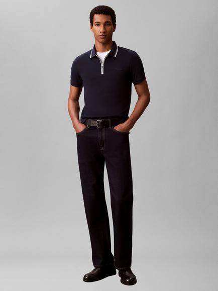 Calvin Klein Cotton Slim Fit Zip Polo Shirt, Blue Dark, Blue Dark