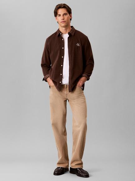 Calvin Klein Cotton Corduroy Shirt, Dark Blue, Mid Brown