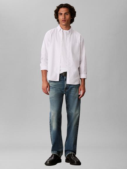 Calvin Klein Stretch Cotton Stripe Oxford Shirt, White White, White White