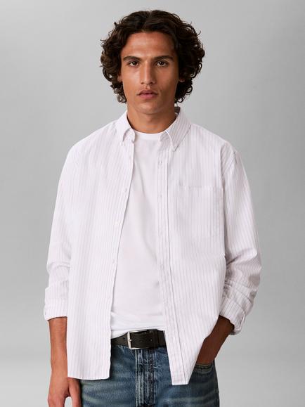 Calvin Klein Stretch Cotton Stripe Oxford Shirt, White White - view 2, White White