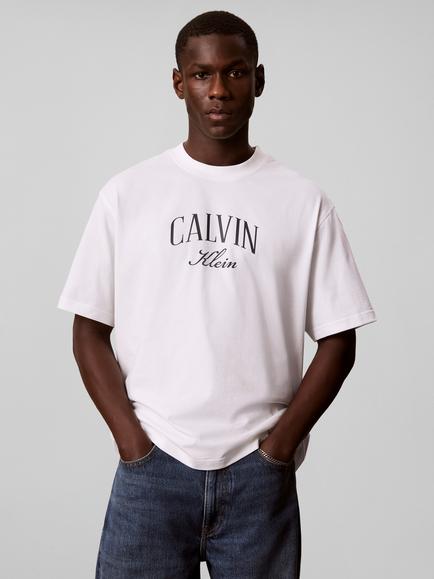 Calvin Klein Cotton Relaxed Fit Arched Logo T-shirt, White, White