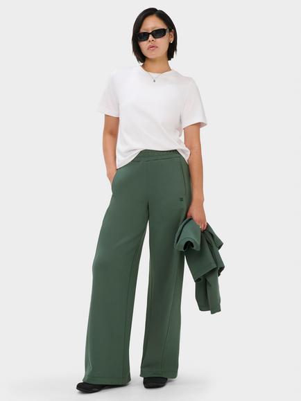 Sweaty Betty Pique Wide Leg Long Trousers, Spruce Green, Spruce Green
