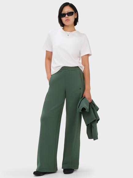 Sweaty Betty Pique Wide Leg Regular Trousers, Spruce Green - view 2, Spruce Green