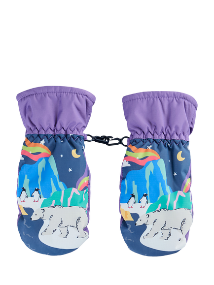 Frugi Kids' Snow & Ski Mittens, Fig/Snow Scene, Fig/Snow Scene