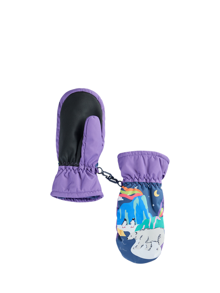 Frugi Kids' Snow & Ski Mittens, Fig/Snow Scene - view 2, Fig/Snow Scene