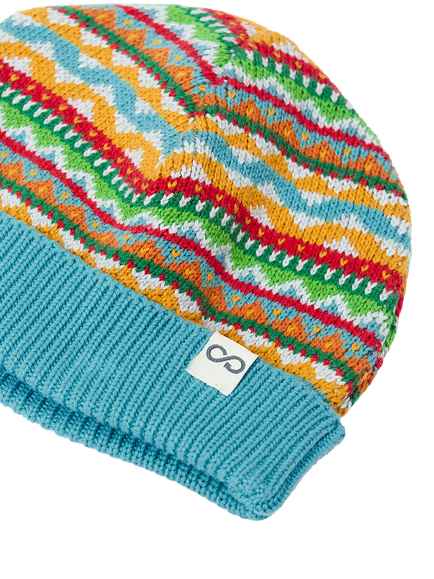 Frugi Kids' Noa Fairisle Hat, Blue Multi - view 2, Blue Multi