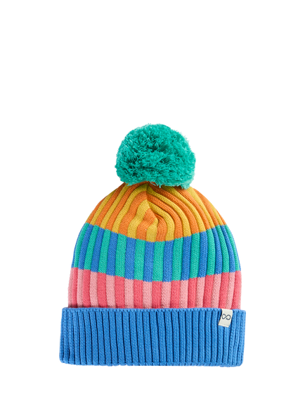 Frugi Kids' Rainbow Rib Bobble Hat, Rainbow, Rainbow