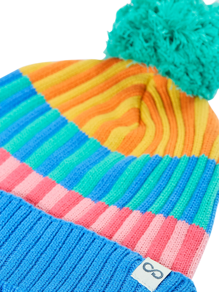 Frugi Kids' Rainbow Rib Bobble Hat, Rainbow - view 2, Rainbow