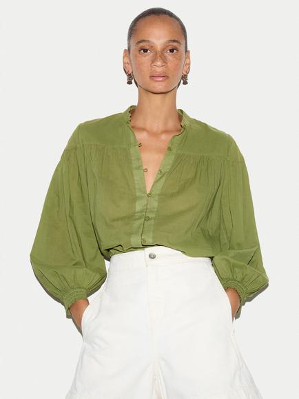 Jigsaw Cotton Balloon Sleeve Top, Green, Green