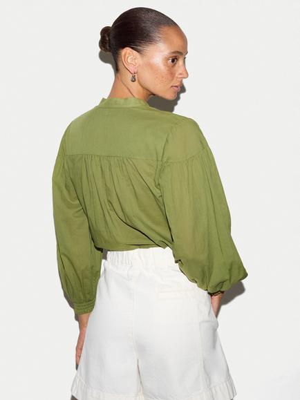 Jigsaw Cotton Balloon Sleeve Top, Green - view 2, Green
