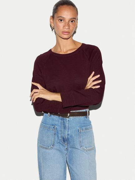 Jigsaw Cotton Luxe Raglan T-Shirt, Burgundy, Burgundy