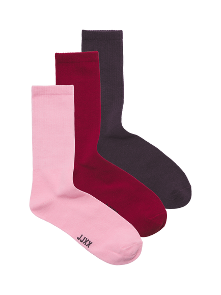 JJXX Kids' Kathy Cotton Blend Ankle Socks, Pack of 3, Winetasting, Winetasting