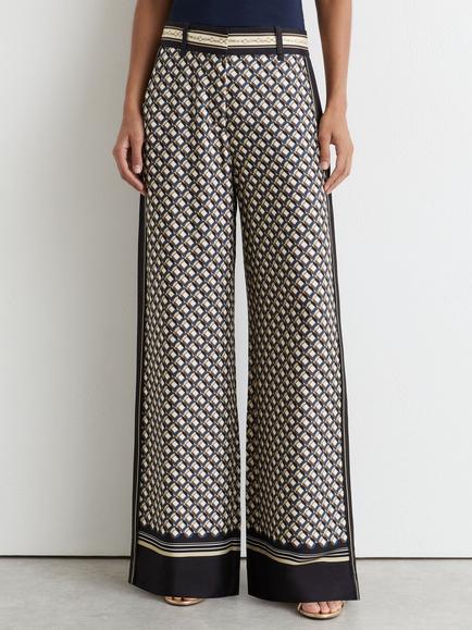 Reiss Carmine Print Wide Leg Trousers, Navy/Gold, Navy/Gold