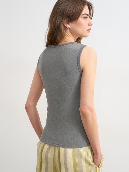 Topshop V-Neck Ribbed Cotton Rich Vest - view 2, Grey