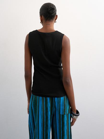 Topshop V-Neck Ribbed Cotton Rich Vest - view 2, Black
