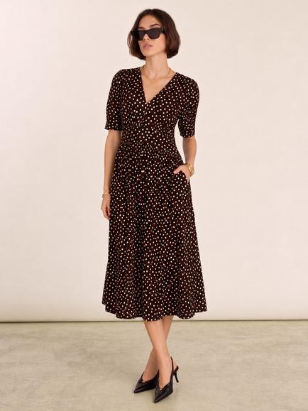 Baukjen Lina Printed Fit and Flare Midi Dress, Dark Chocolate/Multi, Dark Chocolate/Multi