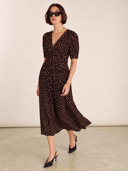 Baukjen Lina Printed Fit and Flare Midi Dress, Dark Chocolate/Multi - view 2, Dark Chocolate/Multi